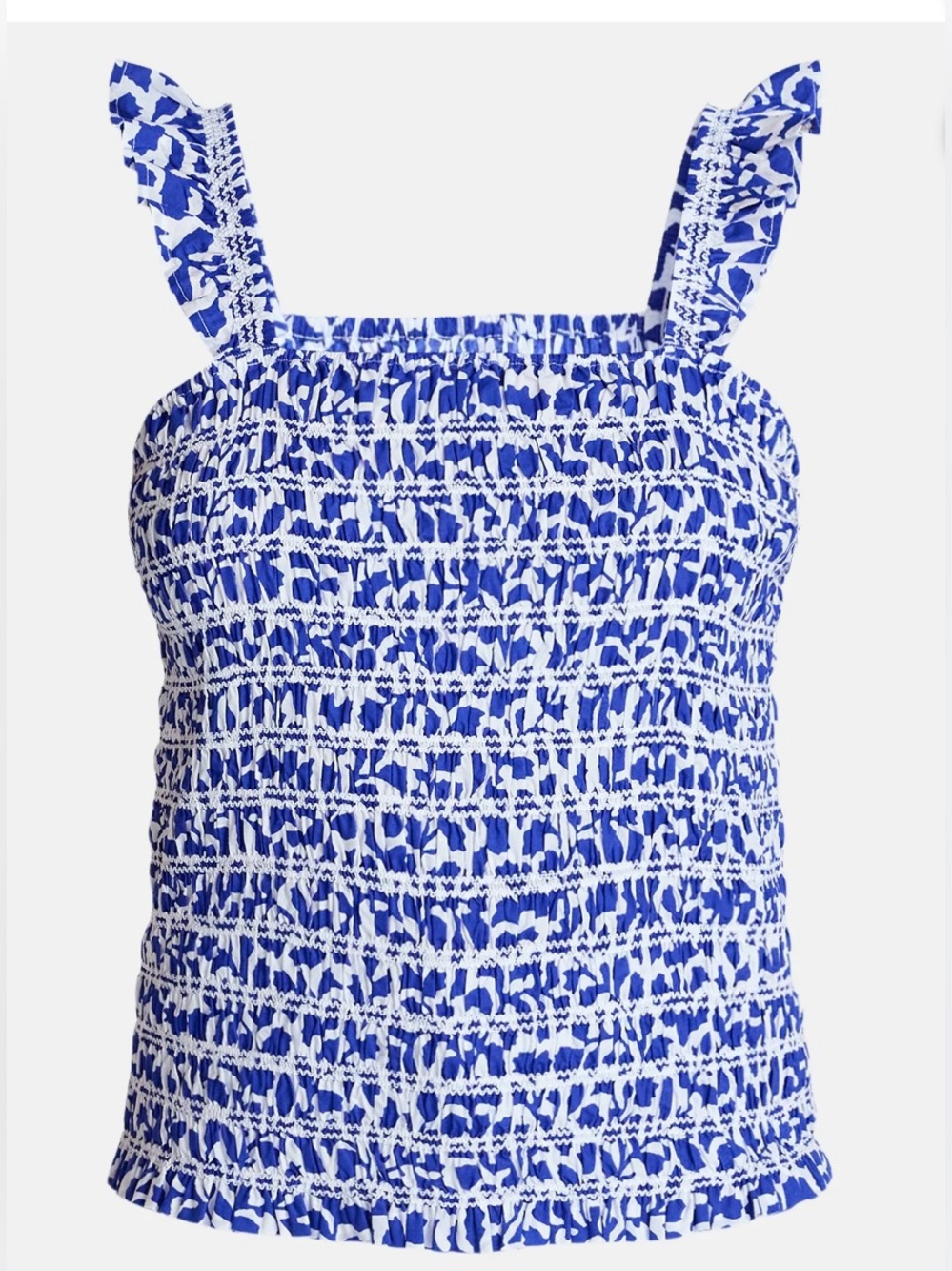 Time and Tru XXXL 22 Blue White Floral Smocked Ruffle Strap Tank Top NWT